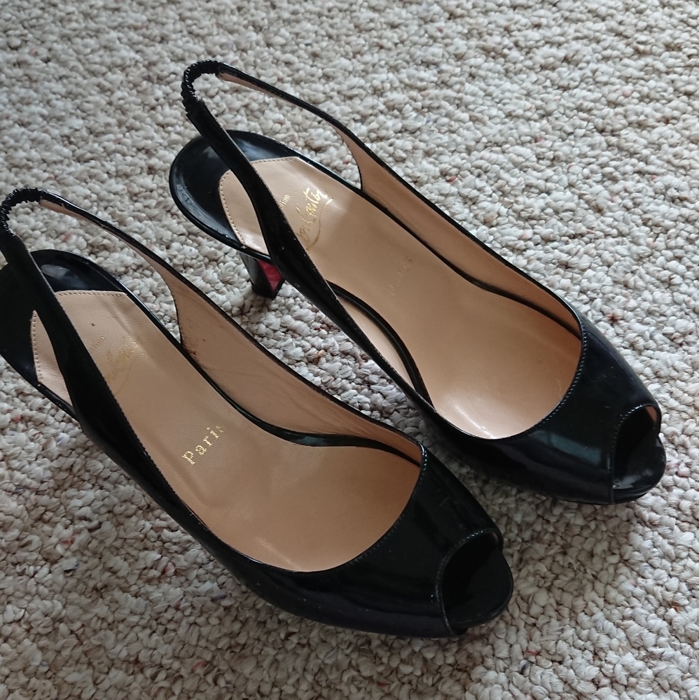 CHRISTIAN LOUBOUTIN Patent Fifi peep toe Sling heels